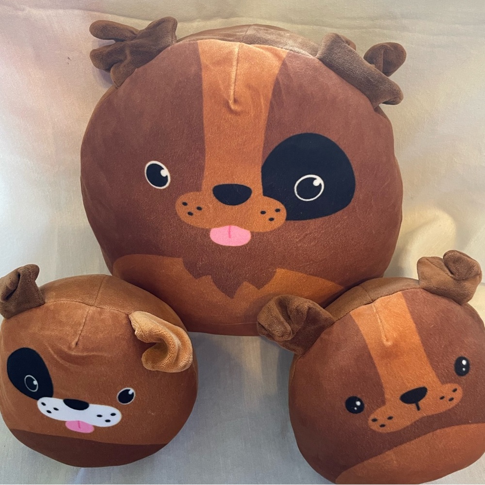 BenBen  Plush Pillow, Set of 3, 12 and (2) 7” Pups Squishy Plush Ms Wags…